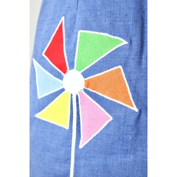 Vintage 1960s Leon Levin Size XS Skort Pinwheel Appliqué Button Front Skirt Blue - Picture 3 of 9